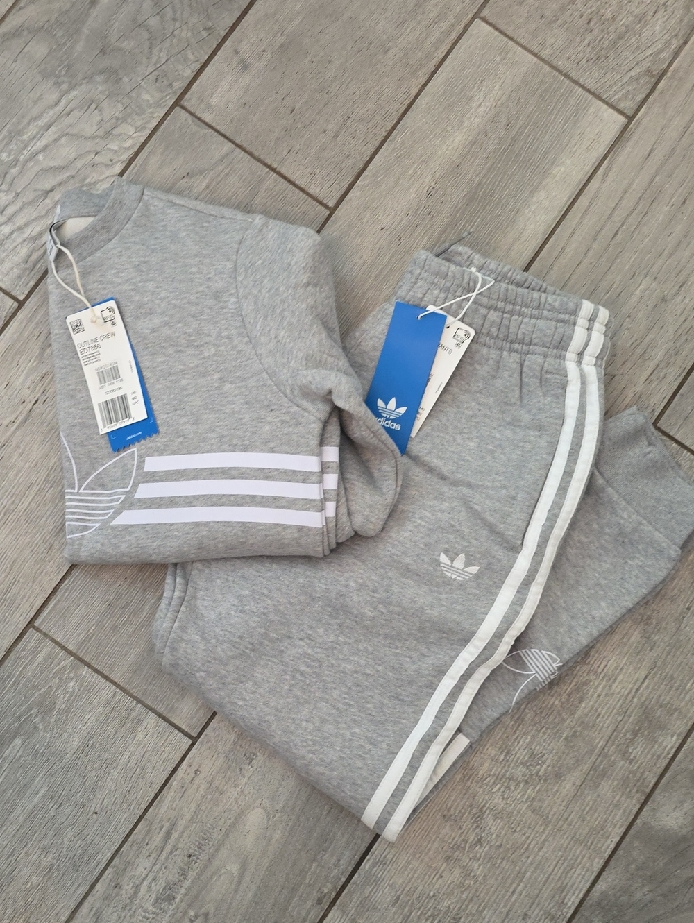 adidas Kids Gray Sweatpants And Sweatshirt with White 3-Stripes